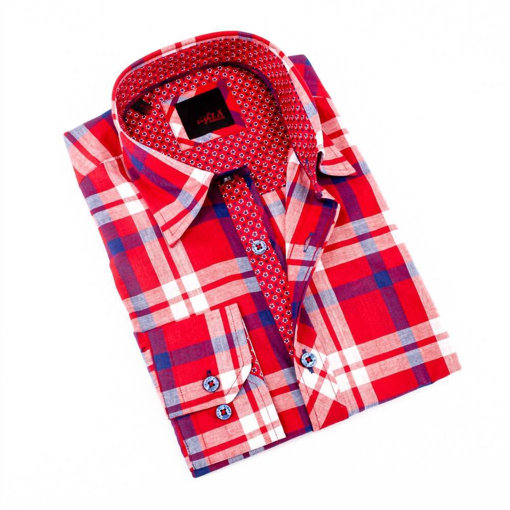 NEW EIGHT X men's plaid linen shirt in red